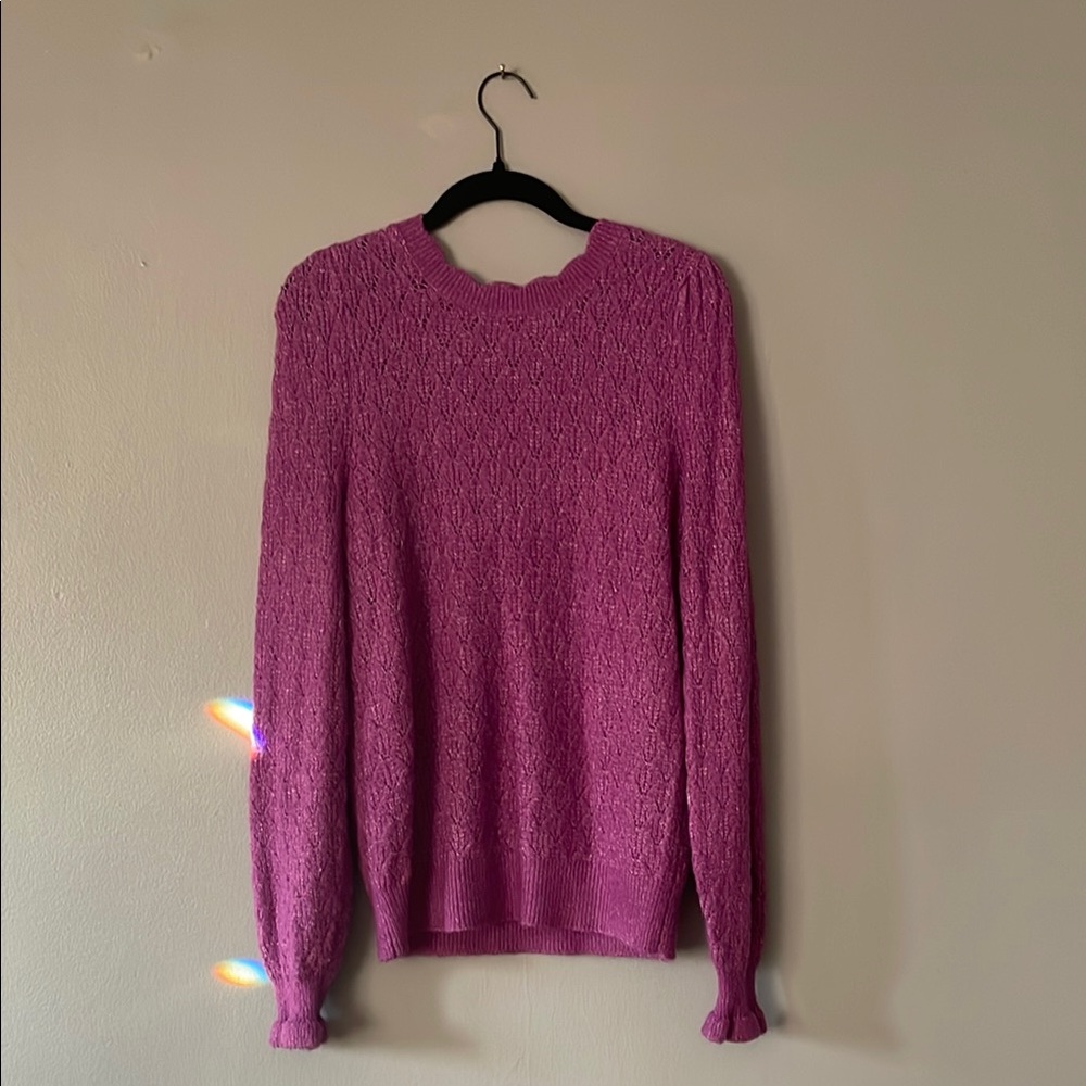 LOFT Purple Crew Neck Sweater Medium-Weight Knit